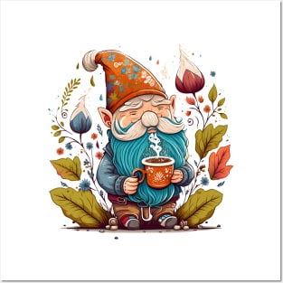 Funny Coffee & Gnome Lovers Floral Retro Spring Gardener Posters and Art